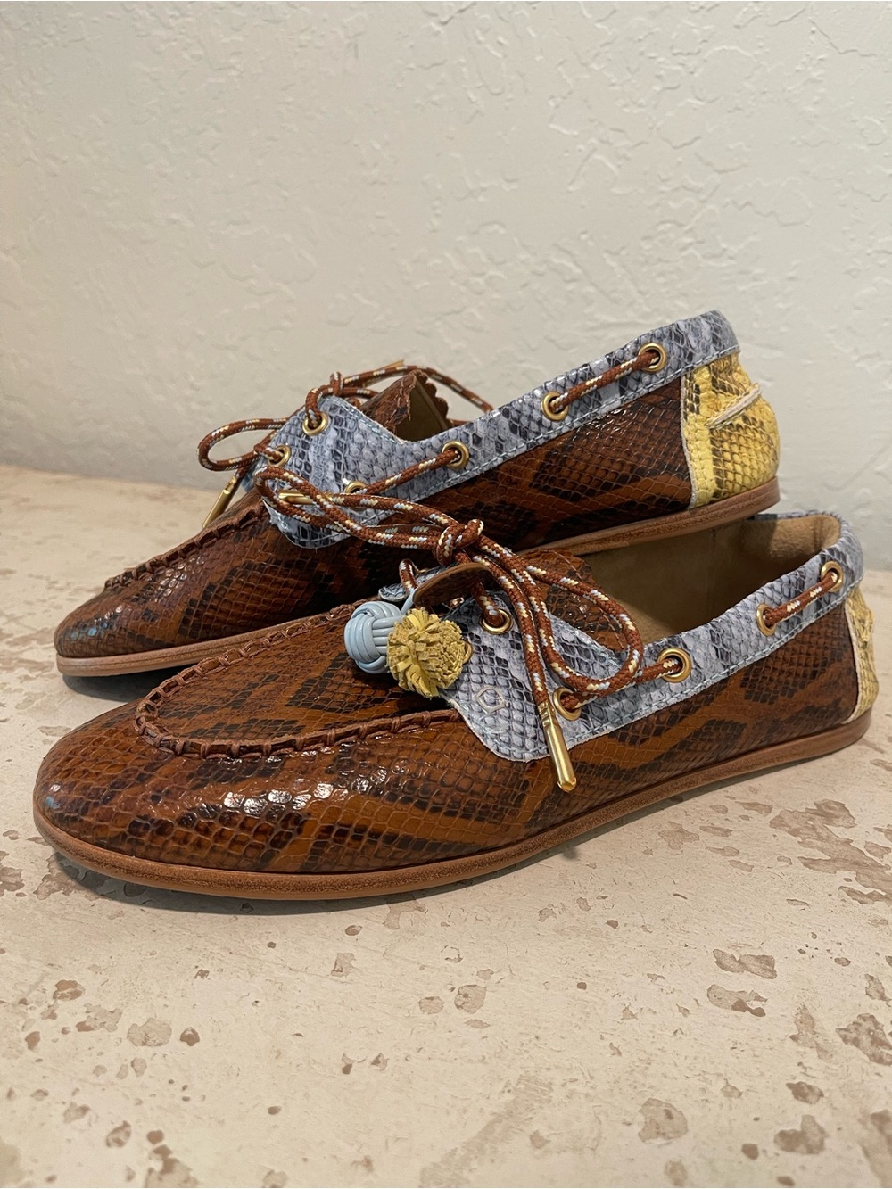 Larroudé Cypress Snake Embossed Boat Shoes Coastal Luxury Flats